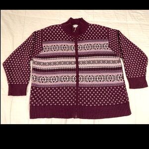 VTG Zip Cardigan Dressbarn Womens 22/24 Fair Isle Thick Knit 90s Ramie/Cotton